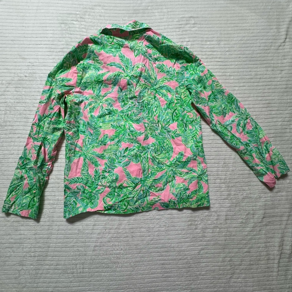 Lilly Pulitzer Green and Pink Leaf Print Pajama Top - Picture 6 of 6